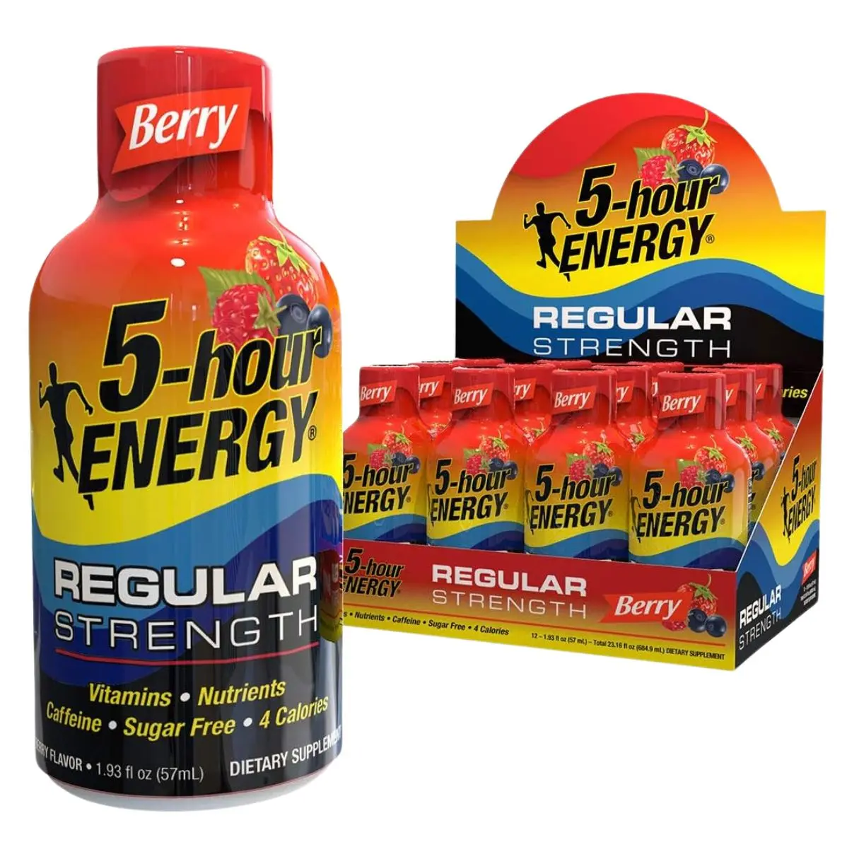 5-hour ENERGY Shot, Regular Strength Berry Flavor, 1.93 oz, 12-Count Sports Energy Drink with Vitamins for Afternoon Boost (Sugar-Sweetened Beverage)