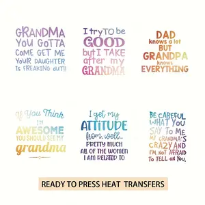 Heat Transfer Printing Set, 6pcs Various Colored Texts, DTF Transfers for T-Shirts & Bags, Washable & Durable Design, Handcraft