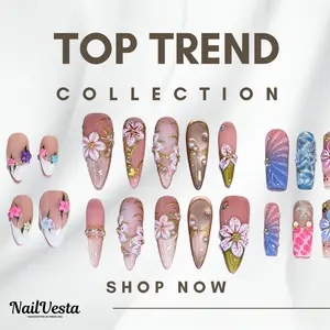NailVesta TOP TREND COLLECTION – 100% Handcrafted 3D Press-On Nails | Reusable, Long-Lasting, Salon-Quality