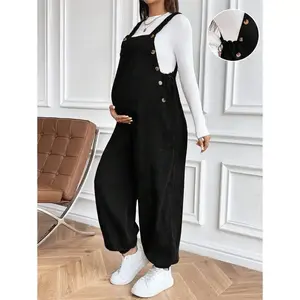 Brown Elastic Adjustable Maternity Casual Jumpsuits Pregnancy Clothes（gift）
