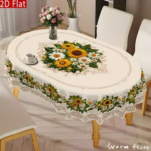 1pc Vintage Sunflower & Daisy Tablecloth - Non-Embroidered European Floral Design, Durable Polyester Rectangular Table Cover for Round/Oval Tables, Kitchen Dining Room Patio Picnic Decor, Easy-Clean Vintage Home Decor, Machinemade Textile, Sunflower Kitch