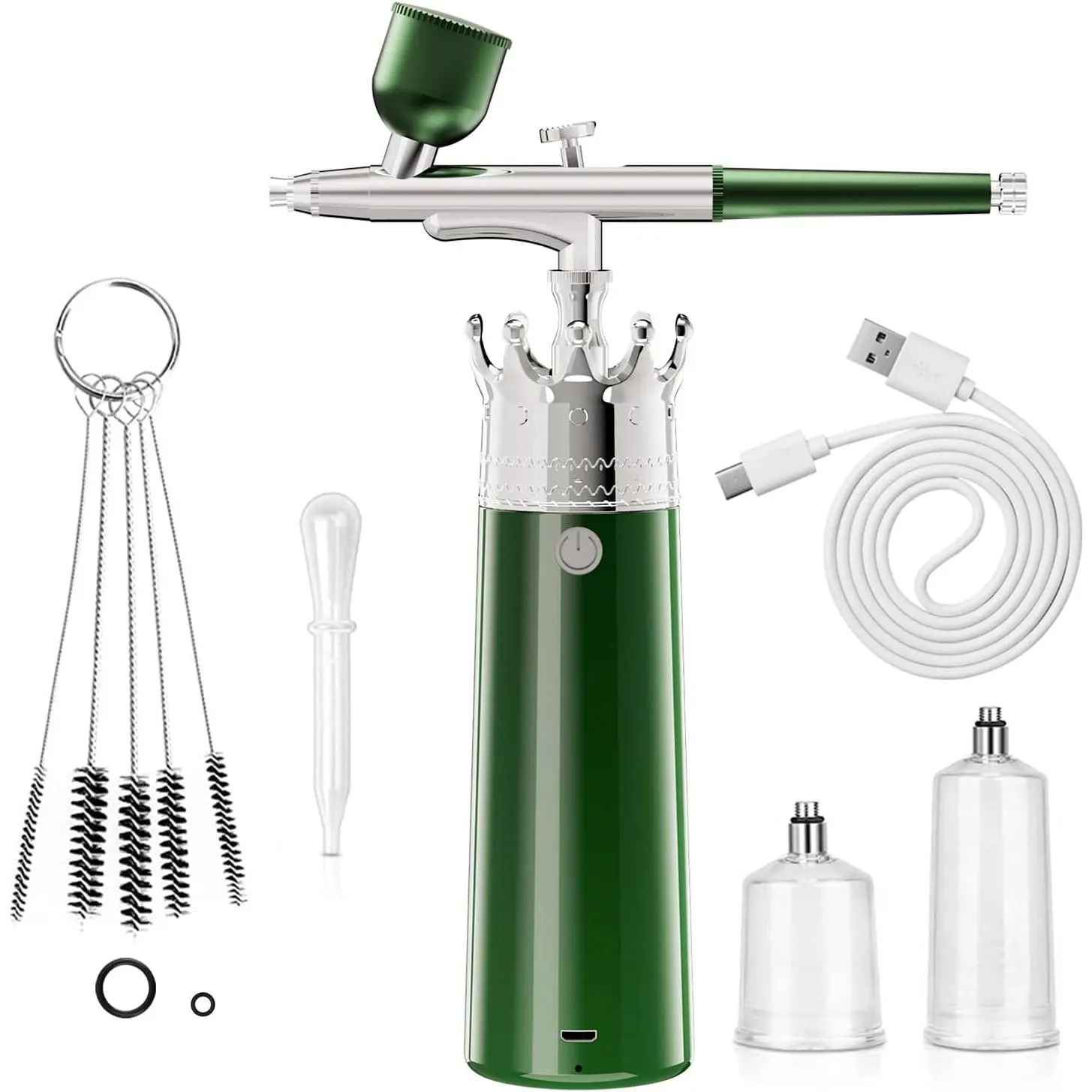Cordless Airbrush Kit with Compressor - Rechargeable Portable Pressure-Controlled Tool, 2 PSI Modes, Cleaning Brushes for Nails/Cake Art, Skin/Tattoos (Green)