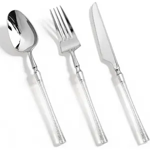 150 count  Plastic Silverware, Heavy Duty Utensils, Disposable Plastic Cutlery Silverware Include 50 Forks, 50 , 50 Spoons for Party and Wedding, Shiny