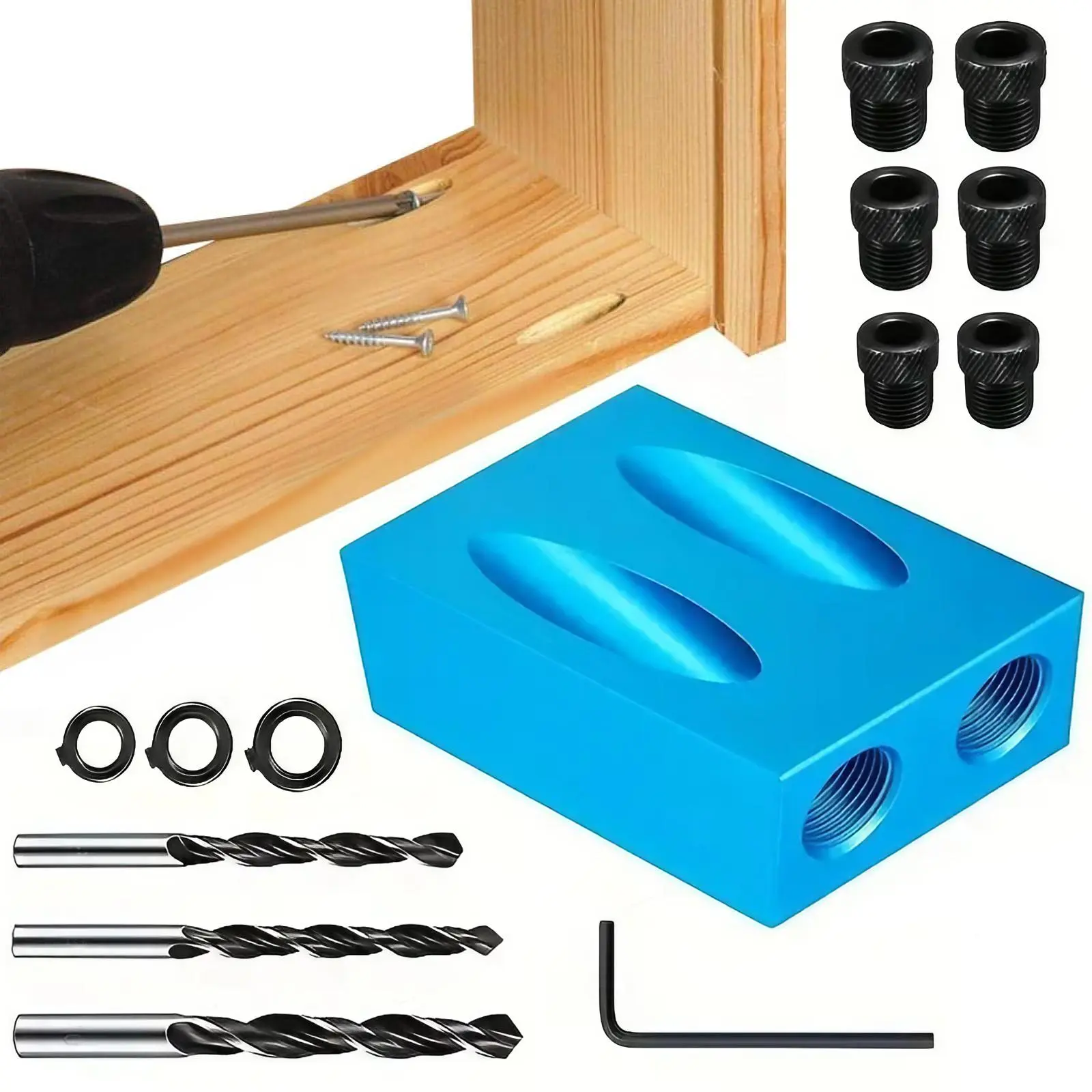 15 Degree Angle Drill Guide Set, Woodworking Hidden Thread Hole Drill Guide Set, Professional Woodworking Hidden Thread Hole Drill Guide Tool Set, Precision Drilling, Concealed Screw Holes, Cabinetry, Furniture Assembly, Tool Accessories, Hardware
