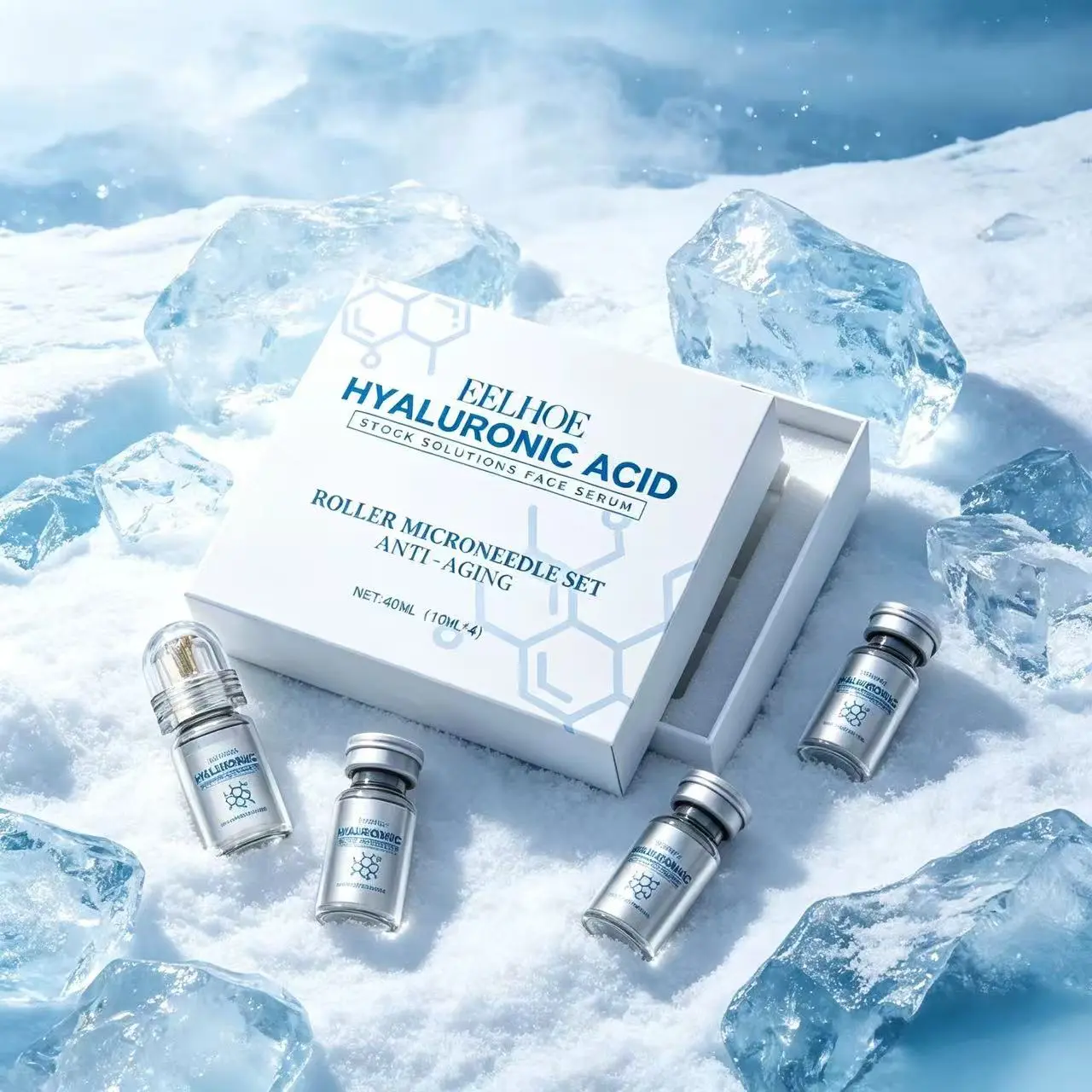 EELHOE Hyaluronic Facial Skincare Serum Roller Set - Daily Nourishing Face Care Product with Refreshing, Easily Absorbed Texture; Hydrates Skin, Reduces Fine Lines, Firms & Lifts, Smooths & Brightens Complexion, Gentle Care for All Skin Types, Unisex, Fac