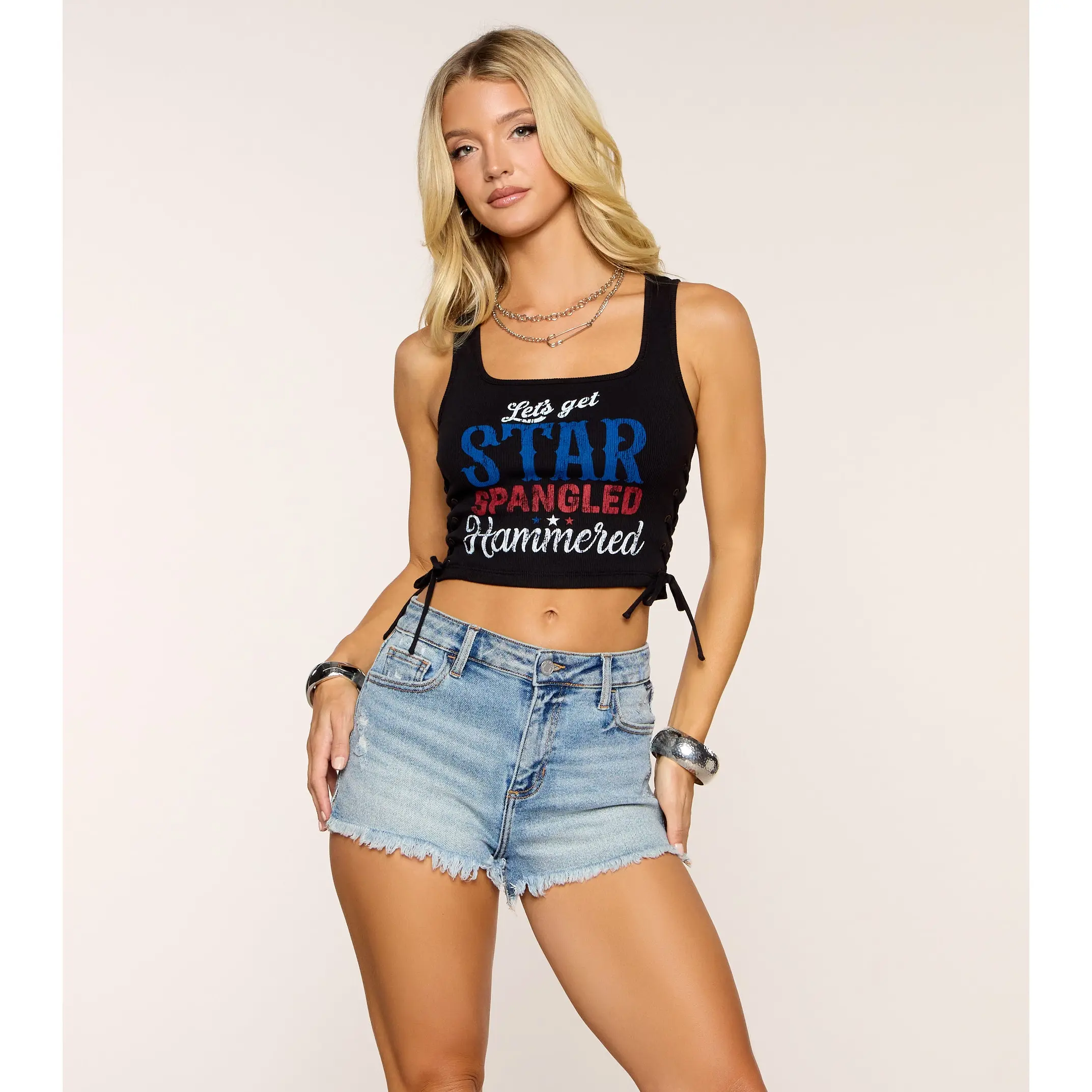 Star Spangled Lace-Up Tank Top