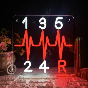 Neon Sign Shift Neon Light, Dimmable USB Red LED Manual Gearbox Neon, Car Gearbox Light Up Wall Hanging Sign, for Garage Parking lot Car Club, Gifts for Father Husband Car Lovers