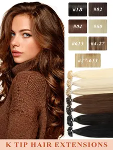 50pcs K Tip Human Hair Seamless Extensions 12-24inch Straight, Natural Looking Hair, Highlight Ash Blonde Mixed Bleach Blonde Real Human Hair for Women Daily life Easy to Wear