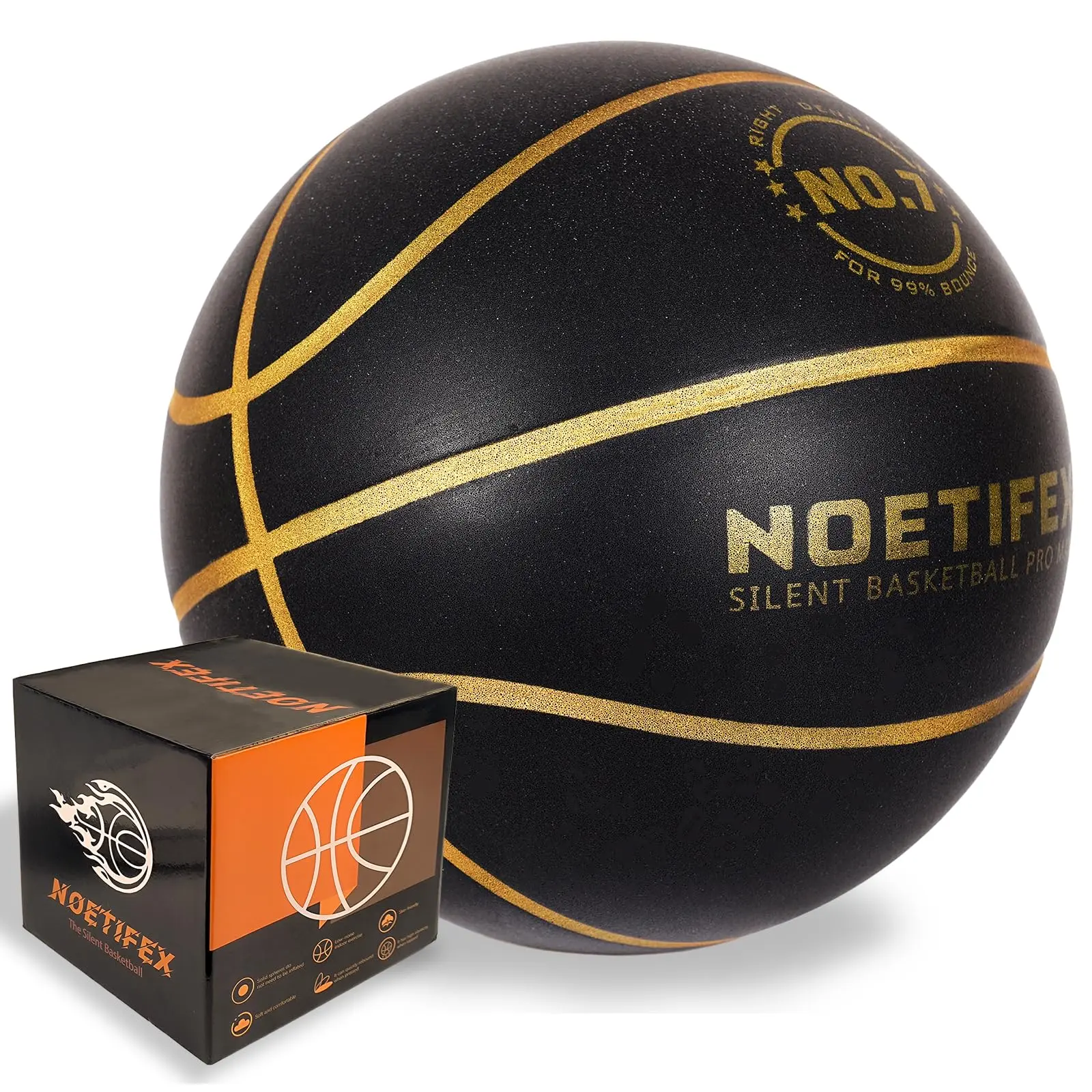 No.7 Black Gold Silent Basketball Pro Max, High-Density Quiet Training Ball with Real Bounce, Home Workout Equipment, Ball Sports Equipment for Apartment Practice