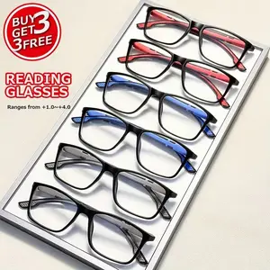 6pcs Unisex Fashion Retro Square Reading Eyeglasses, High Definition Anti-Fog PC Material, +1.0 to +4.0 Strength, Lightweight Durable Design