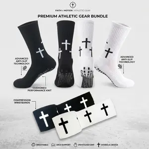 2 Sets Christian Cross Grip Socks & Athletic Tape - Professional Anti-Slip Performance Gear for Football, Baseball & Hockey