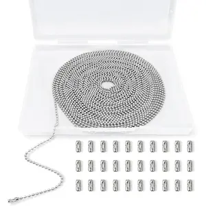 33  Ball Chain Necklace, 2.4mm Ball Bead Chain with 30 count Connectors Clasps, Metal Ball Chain for  Tag, Ceiling Fan Pull Chain Extender,  Making Kit, DIY Crafts ()