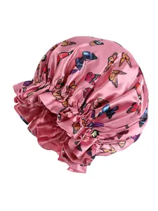 Butterfly Print Satin Bonnet, Double Layer Sleep Bonnet, Hair Protection Elastic Edge Bonnet for Women & Men, Fashion Accessories for Daily Wear, Adjustable Satin Bonnet