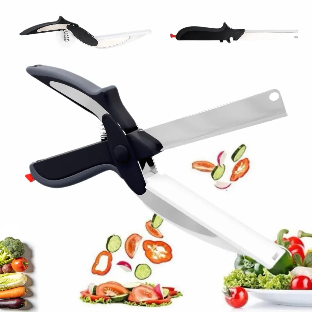 Cutting Board Scissors -2 In 1 Kitchen Scissors withCutting Board Knife Combo with Safety Lock, SharpStainless Steel Blade For Slicing Vegetables and Fruits,Kitchen Food Cutter, Quick Vegetable Slicer,KitchenChopping Scissors for Home Use, Kitchenware