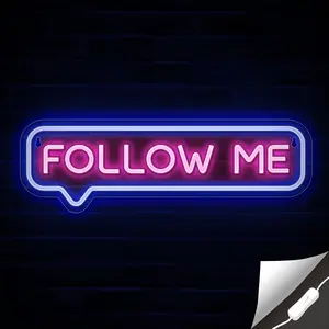 Follow Me Neon Sign - LED Follow Me Neon Lights for Streamers, Influencers & Gamers - 16.5 x 4.7-Inch LED Wall Decor
