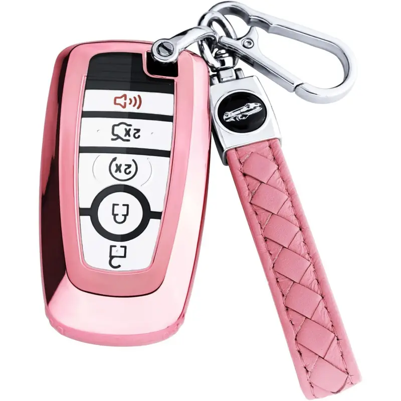 Car Ford Key Fob Cover with Leather Keychain - Waterproof, Dustproof, Multi Colors, Super Thin, Original Fit Protection Case Shell for Ford Explorer, Fusion, Escape, Edge, Expedition, F150, F250, F350, F450, F550, Maverick, Mustang 3/4