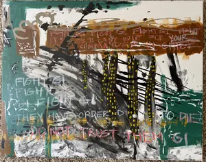 Fight GI Fight 22" x 28" Acrylic on Canvas Painting Abstract and Neo Expressionist Puerto Rican Artwork with Text Elements