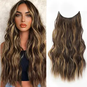 Plodon Brown Mix Blonde 4 Clips Clip in Hair Extensions, 16/20/24 Inch Options, One Piece Invisible Wavy Hairpiece, Natural Looking Secure Hair for Women, Add Volume & Length