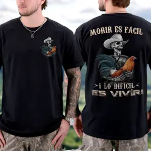 Moris Es Facil Mexican Style Men's T-Shirt, Big Rooster Gamefowl 2 Sided Shirt, Father's Day Ideal Gift, Shirt For Dad For Husband For Him Cotton Menswear