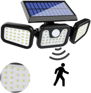 Solar Flood Lights Outdoor, 256 LED 3000LM Motion Sensor Lights, 3 Adjustable Heads Security Lights, IP65 Waterproof, 270° Wide Lighting Angle Solar Powered Lights for Porch, Yard