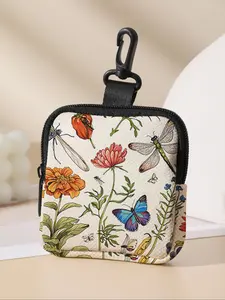 Floral Butterfly Pattern Coin Purse, Stylish Wallet, Multi-Functional Storage Bag, Durable Polyester, Digital Printing, Key Card Holder, Ideal Gift