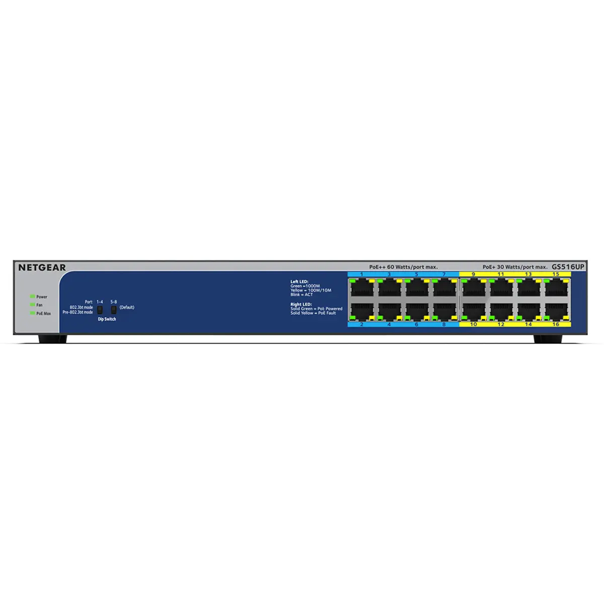 Netgear GS516UP 16-Port 380W Gigabit Ethernet Unmanaged Switch with 8-Port PoE+ and 8-Port PoE++