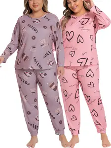 Plus Size 1XL-5XL Women's 2-sets Pajama Set | Long-Sleeve Top & Full-Length Pants | Soft Breathable Loungewear