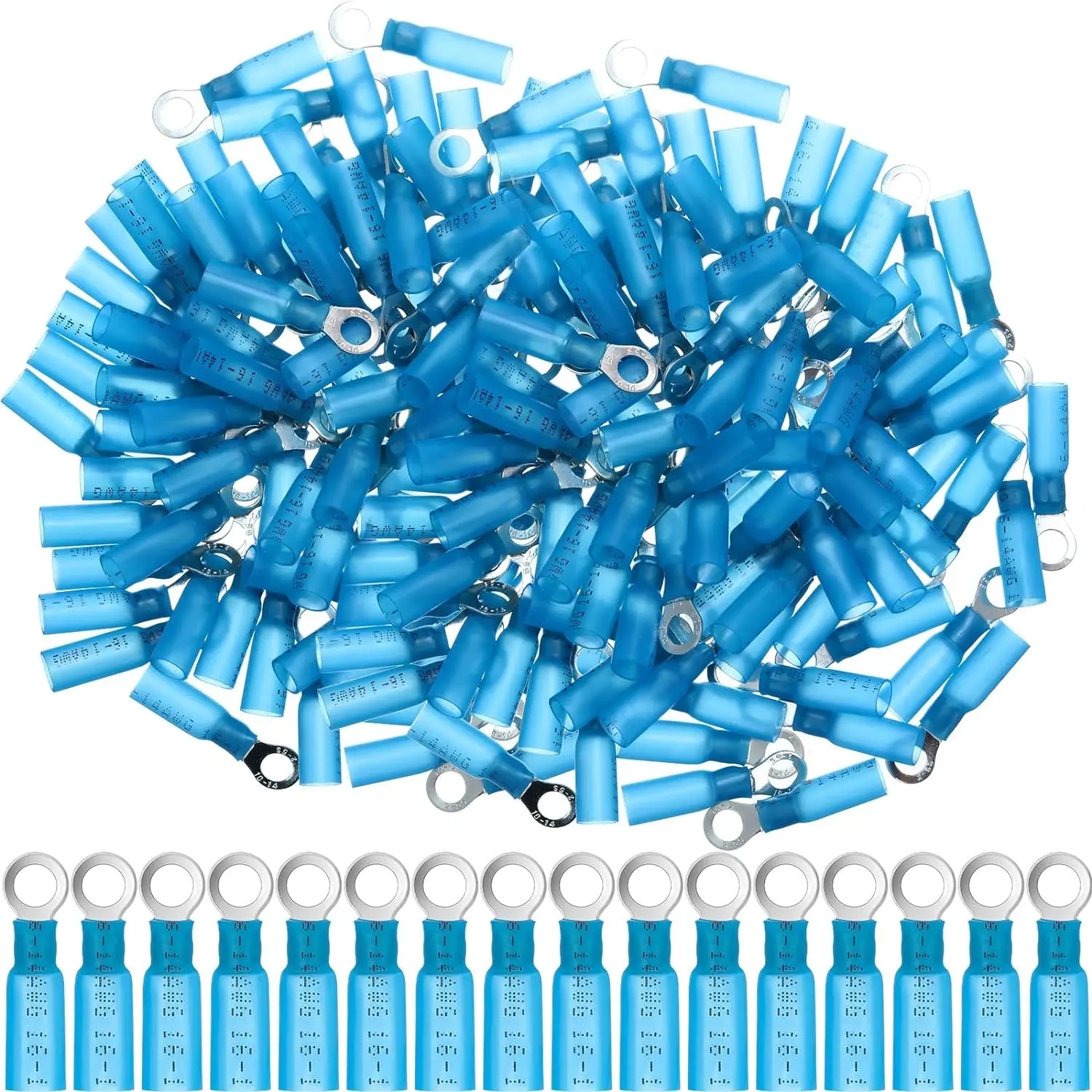 300 count Heat Shrink Ring Terminals #10 Electrical Connectors Connector Clear Wire Connectors,  and Insulated(Blue,Ring #10)