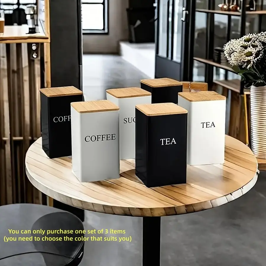 Set of 3 Premium Iron Tea Canisters, Airtight Coffee Bean Storage Jars, Sealed Nut & Tea Containers, Durable Kitchen Organization