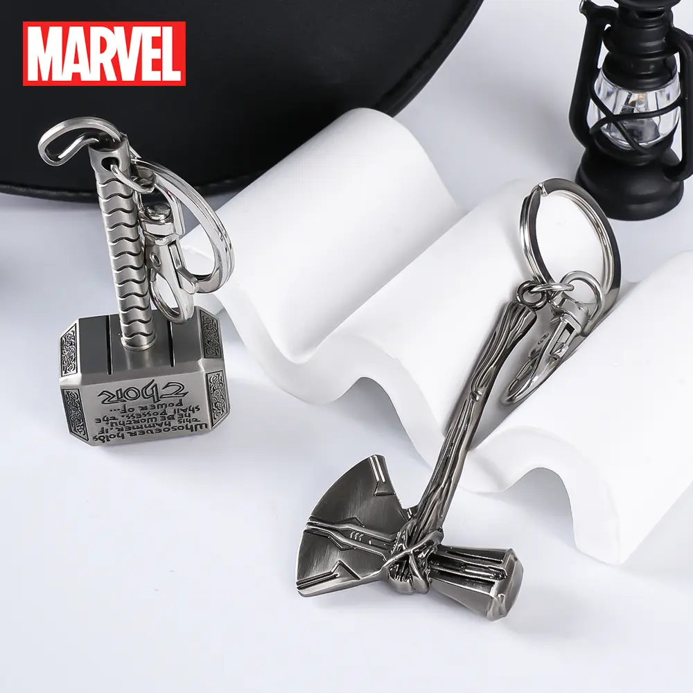 Thor Weapon Keychain Mjolnir Hammer & Stormbreaker Axe Avengers Officially Licensed Silver Zinc Alloy Keyring Hulk Fist Metal Key Ring Durable & Cool Backpack Wallet Bag Clip Accessories Funny Gift for Boyfriend Marvel Fans