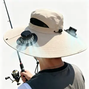 Solar Fan Hat for Men and Women, Wide Brim UPF 50+ Sun Protection Hat with 2 Cooling Fans, USB Rechargeable Outdoor Fishing Bucket Hat, 3 Speed Adjustable Hands Free Cooling Hat for Hiking, Camping, Beach, Gardening, Golf and Travel