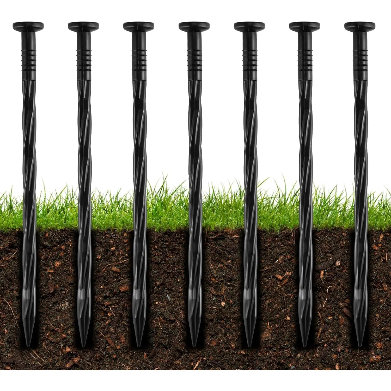 100 count 8-Inch Plastic Landscape Edging Spikes, Spiral Anchoring Nails for Weed Barrier, Paver Edging, Landscape Edging, Artificial Turf, Grass Pathways, and More
