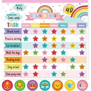 Reward Chart for , Behavior Chore Chart for  at Home,26 Rainbow White Chore Charts,1960 Star Stickers,56 Reward Stickers,Incentive Chore Chart to Develop Responsibility and Good Habits