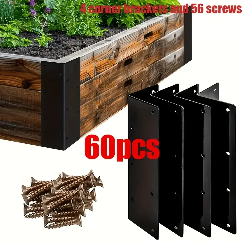 60 Pcs Thick 160mm Oversized L-Shaped Sturdy Corner Brackets Kit - 4 Brackets, 56 Screw Sets, 90-Degree Heavy Duty Fastener for Fence Support, Bed Frame, Heavy Duty Fastening, Sturdy Bracket