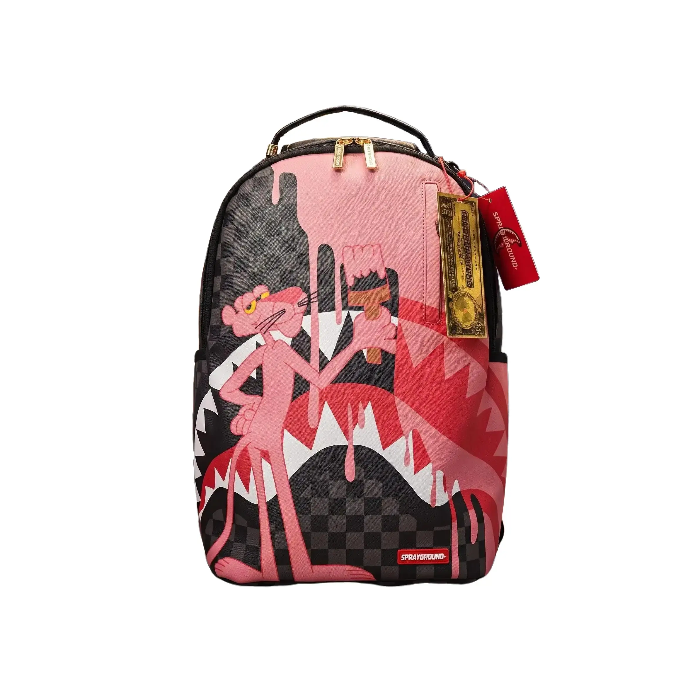 SG Pink Shark Mouth Backpack, Streetwear Graffiti School Bag for Men Women, Trendy Laptop Daypack for Teens