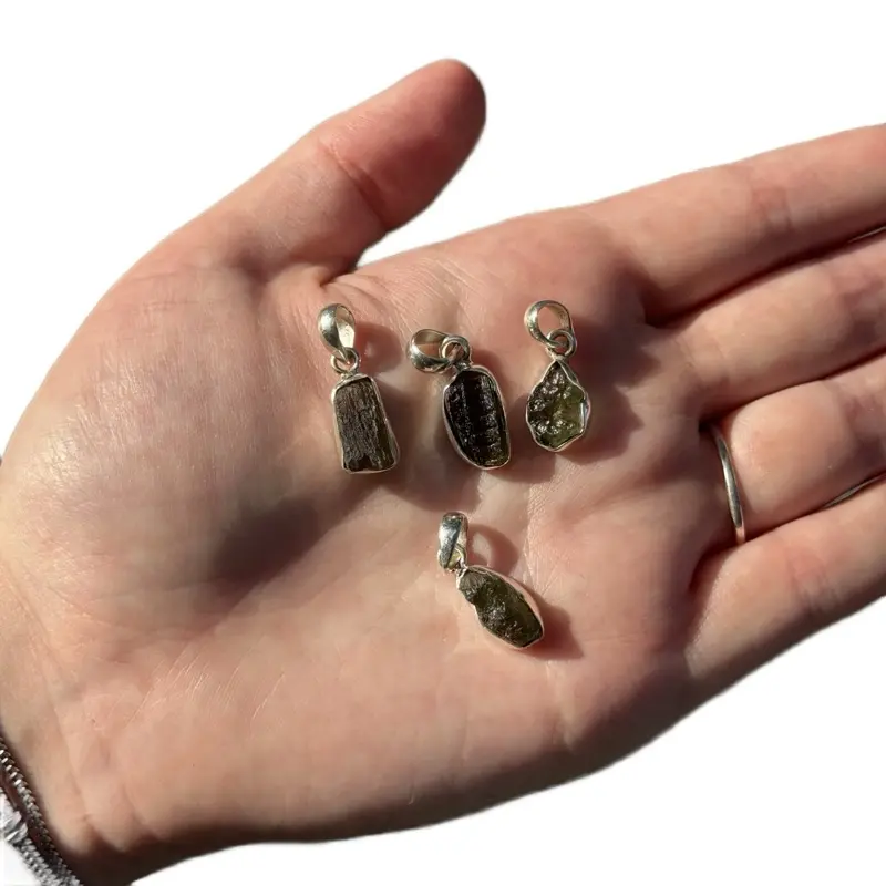 Sterling Silver Intuitively Chosen Moldavite Pendant-Necklace, Authentic Czech Moldavite, Energy, Unique