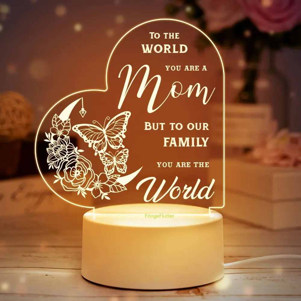 Heart-Shaped Acrylic LED Night Light - Mom-Focused Indoor Home Decoration, Romantic Thoughtful Gift for Valentine’s Day, Anniversaries with Soft Ambient Glow