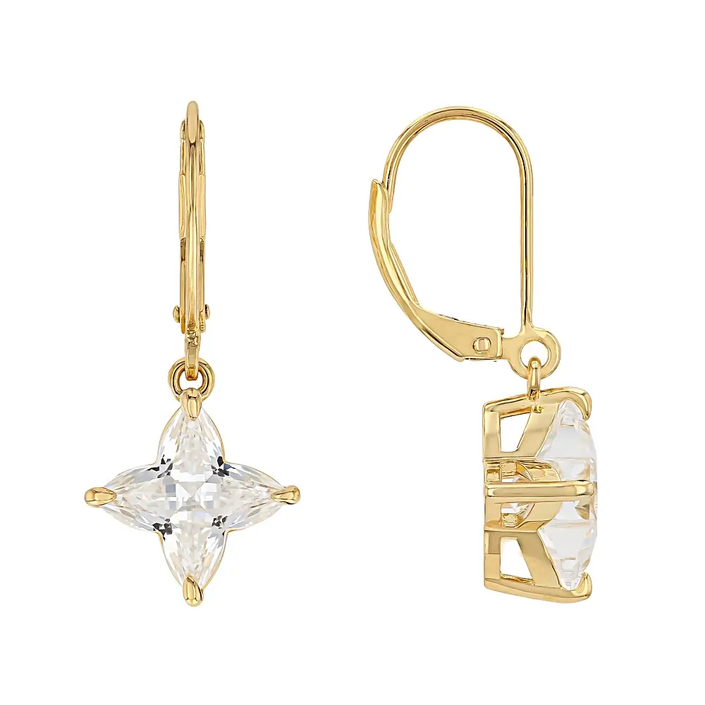 JTV White Lab Created Sapphire 18K Yellow Gold Over Brass Flower Cut Earrings 4.17ctw