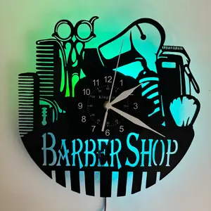 Personalized Barbershop Vinyl Record Wall Clock, Silent Battery Powered, Modern Salon Decor, Suitable for Living Room Bedroom Barbershop