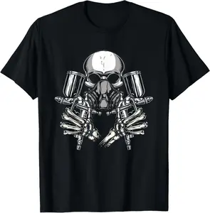 Car Painting Sprayer Skull Spray Gun Automotive Painter Casual Short sleeve Cotton T-Shirt