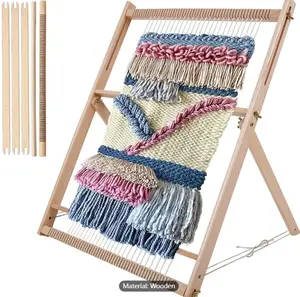 1pc Solid Beech Wooden Weaving Loom Kit, Large Loom Frame, Weaving Tapestry Kit For Beginner, Folding Adjustable Weaving Loom With Tools, Suitable For Manual Weaving, Handheld Weaving And Sitting Weaving