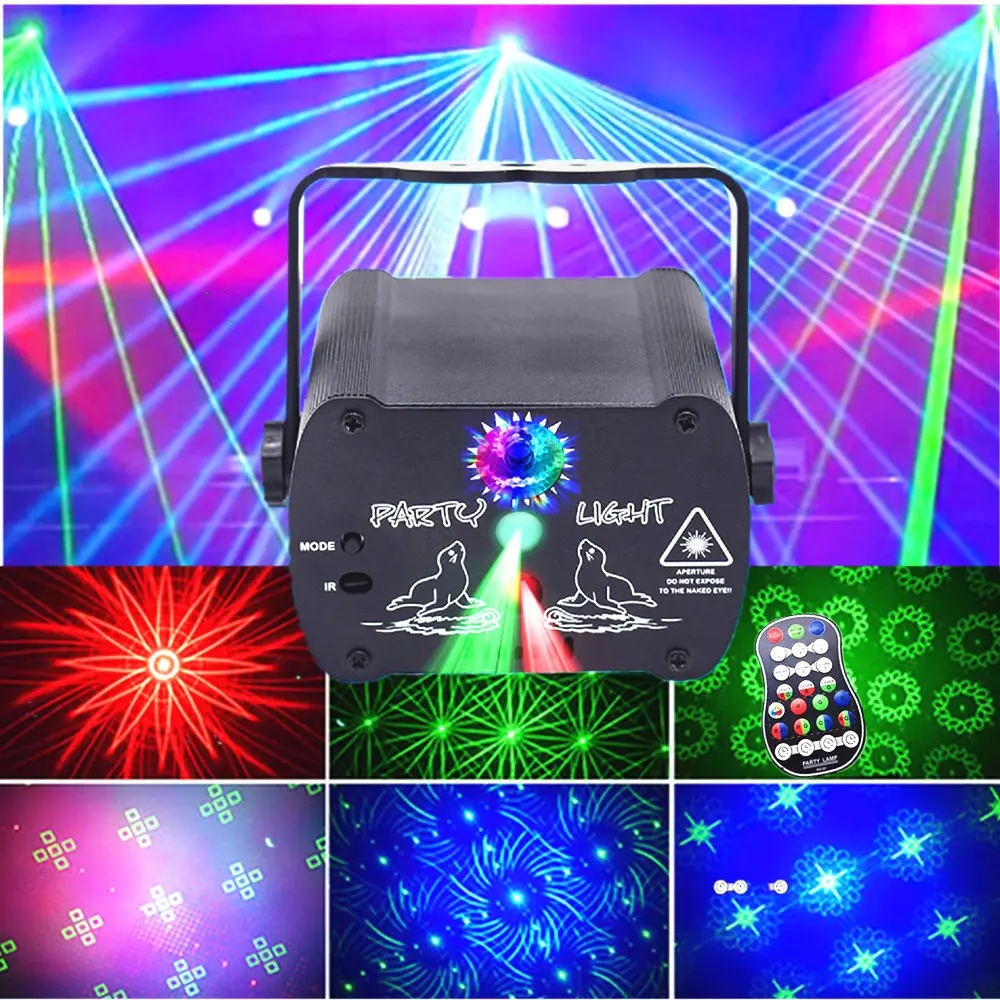 DJ disco stage party lights, laser lights, strobe lights, projectors, USB power supply, portable sound activation and remote control, family dance party, Christmas and Halloween decoration, karaoke bar, KTV bar, dance, camping party atmosphere lights