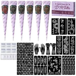 Tattoo Set Hand-Painted Paste Set Tattoo Paste Plant Temporary Hand-Painted Waterproof Body Paint Henna cones