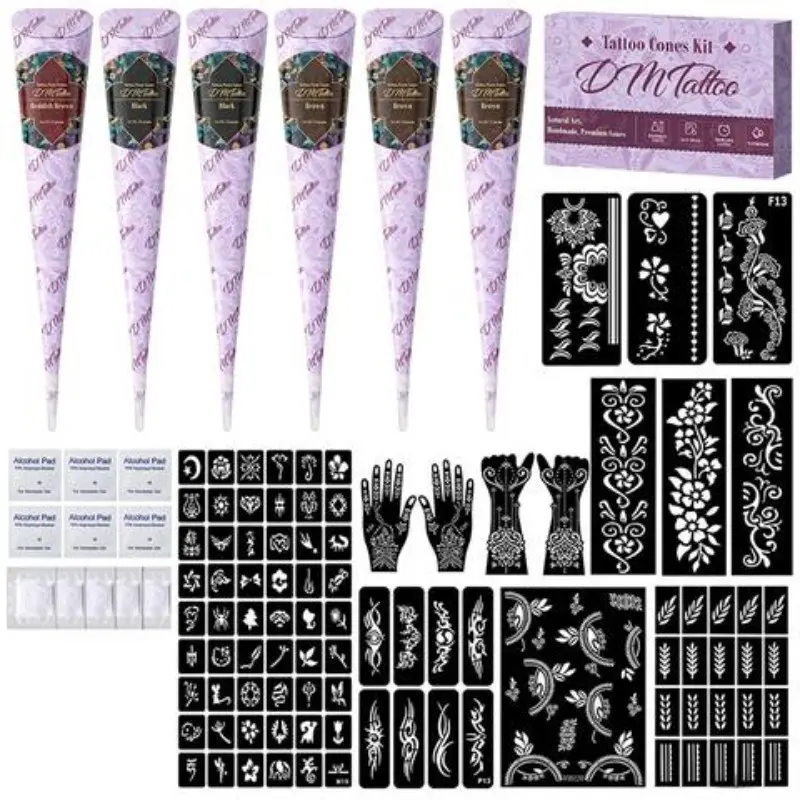 Temporary Plant-Based Tattoo Paste Set, Waterproof Hand-Painted Body Henna Tattoo Set, Body Paint Henna Cones Kit