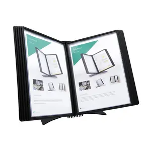 DJOIS Desktop Reference & Display System - Durable Metal Base & Polypropylene - Letter-Size - 10 Double-Sided Pockets - 20 Sheet Capacity - Easy-Load -  France - Black