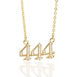 Angel Numbers Zircon Pendant Necklace for Women, European Style Gold-Plated Metal Coating, Personalized Dainty Jewelry