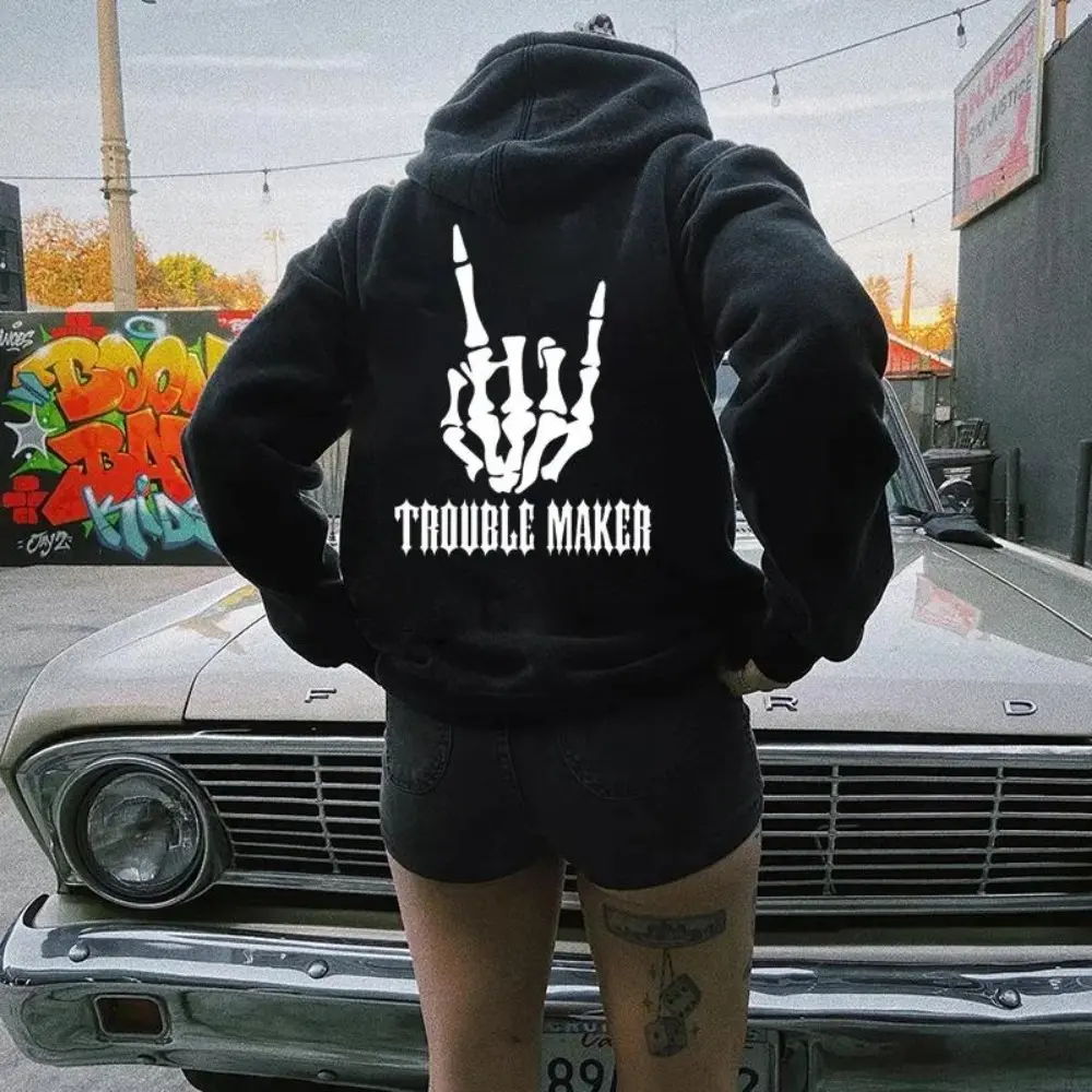 TROUBLE MAKER Bone Hand Print Women's  tshirt ,hoodie, sweatshirt, Aesthetic tatoo merch summer outfits, style, streetwear, Nun top, vintage y2k graphic tees, Mother day