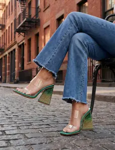 Women's Fashion-Forward Future Trends – Transparent TPU Straps, One-Step-in Style, Rhinestone-Embellished Triangle Heel Sandals Girl Walking Shoes Footwear Comfort Casual Shoe
