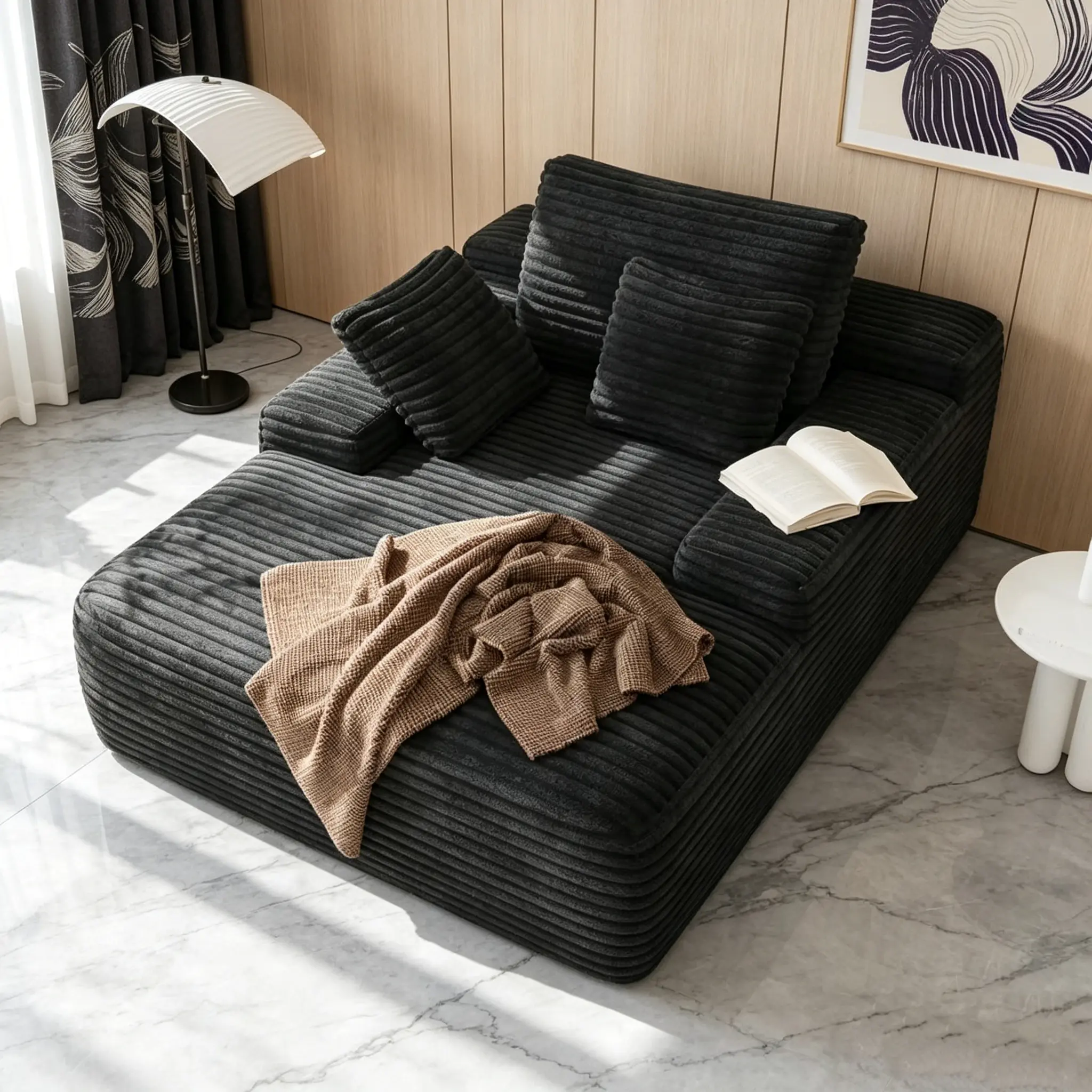 67-in Oversized Boneless Upholstered Couch Bed - Plush Corduroy, Armrests, Throw Pillows, No Assembly Required, Office & Living Room Indoor Furniture, Thoughtful Gift, Living Room Couches