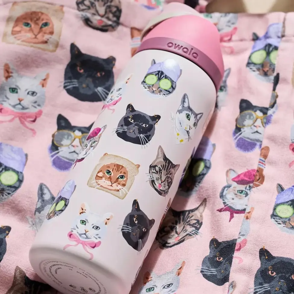 Limited Edition Owala UO Exclusive Cat Collage FreeSip 32 oz Water Bottle Stainless Steel Leakproof Travel Flask